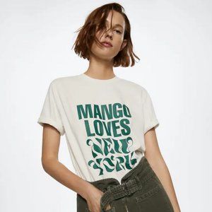 MANGO New York cotton t-shirt in Off White Size S NWT